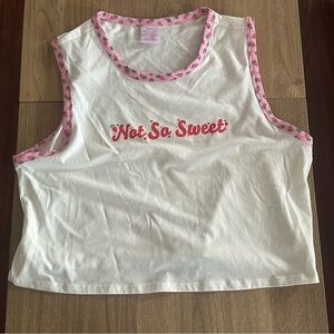 'Not So Sweet' Sleeveless Cropped Tank Size XL | White & Pink